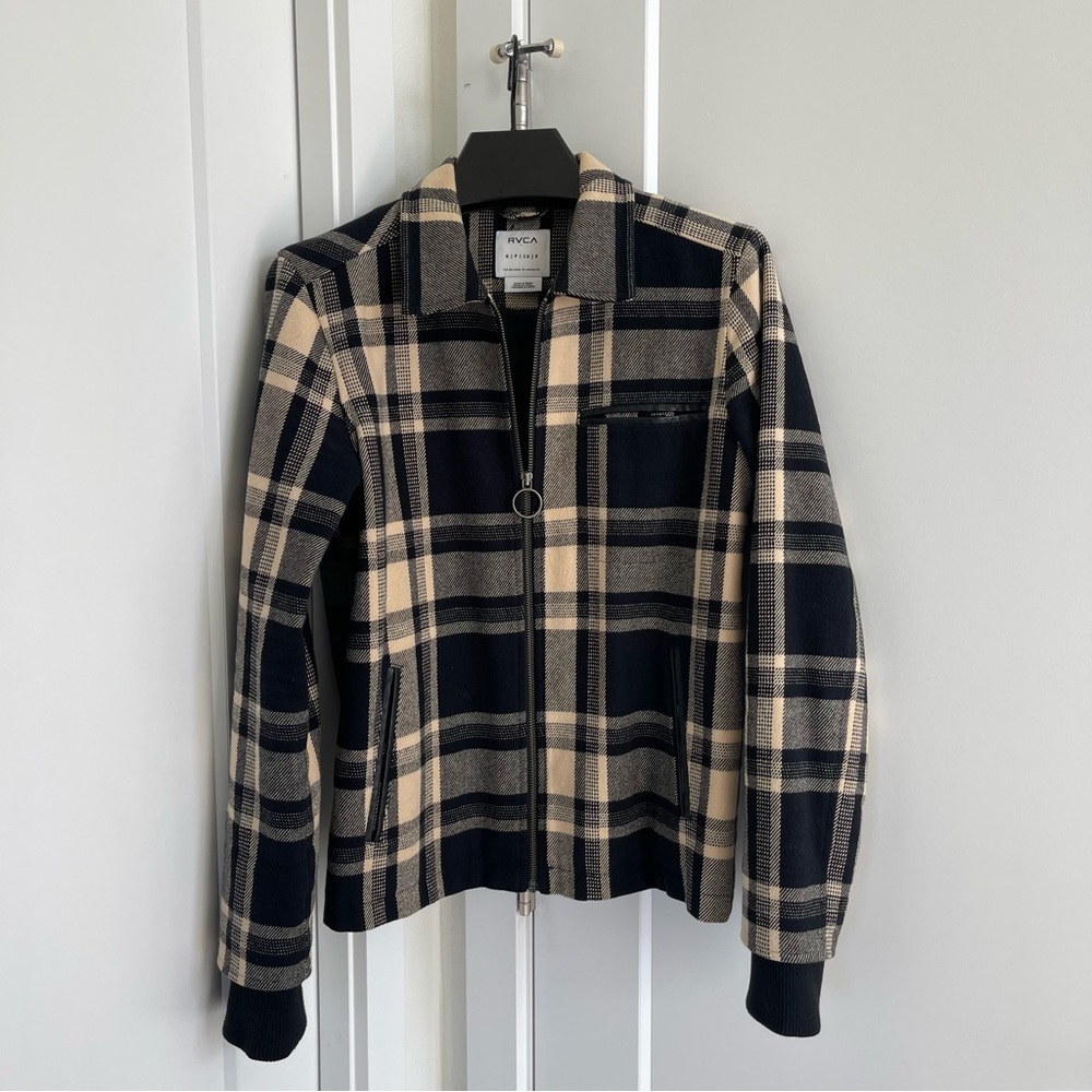 RVCA Navy & Cream Men’s Plaid Shacket Jacket